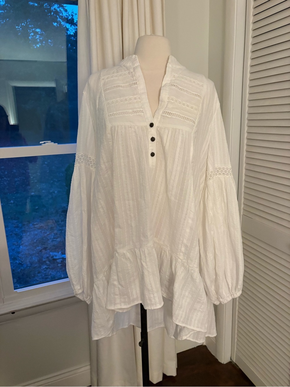 Anthropologie White Lace-Panel Peasant Tunic